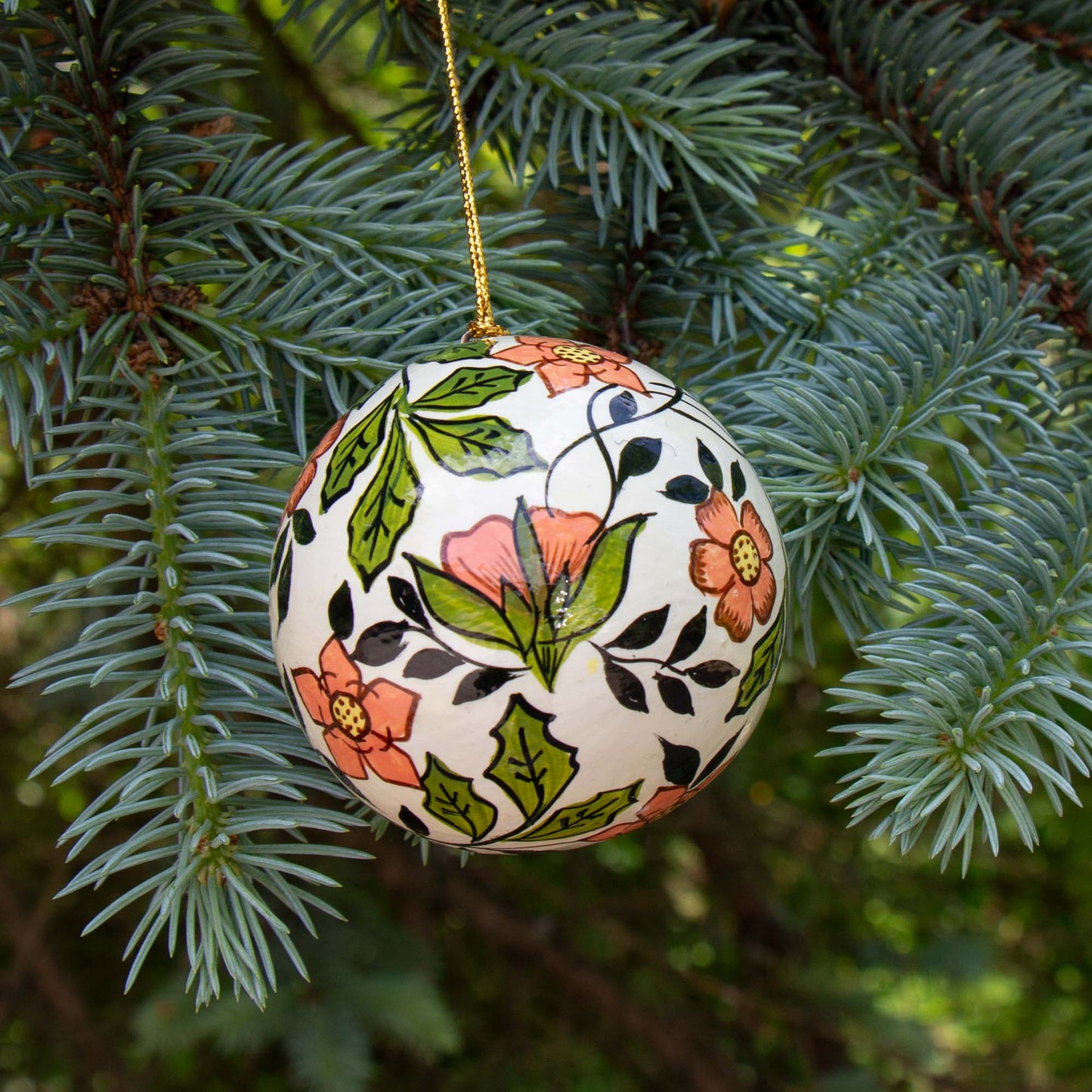 Handpainted Ornament Soft Pink Flowers Verdant Greenery