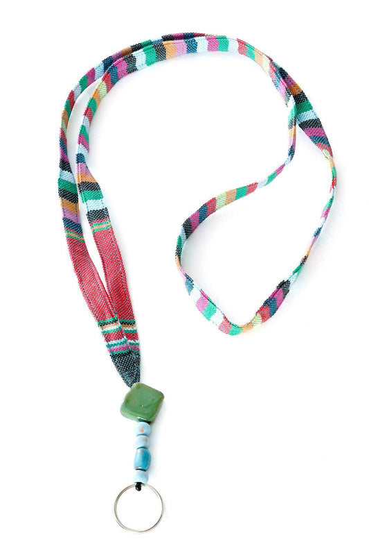 Assorted Colorful Kikoy & Ceramic Bead Lanyard