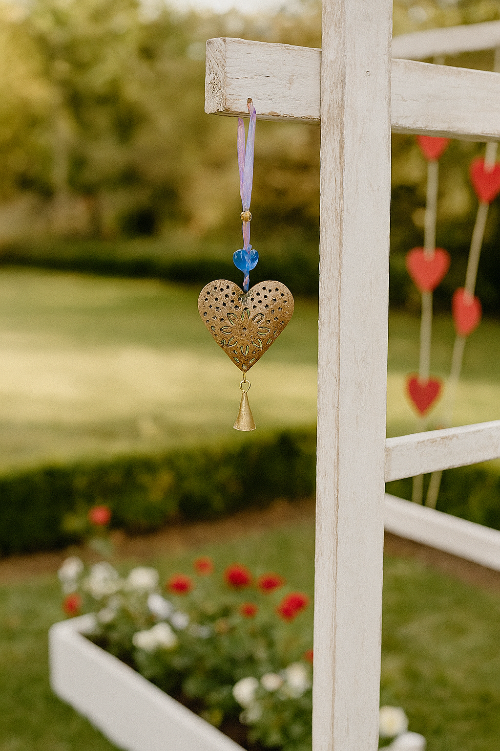 Chakshu Heart Bell Wind Chime Upcycled Sari - Handmade Decor