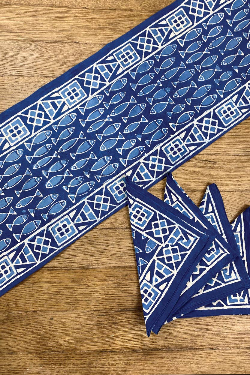 Indigo Fish Table Runner