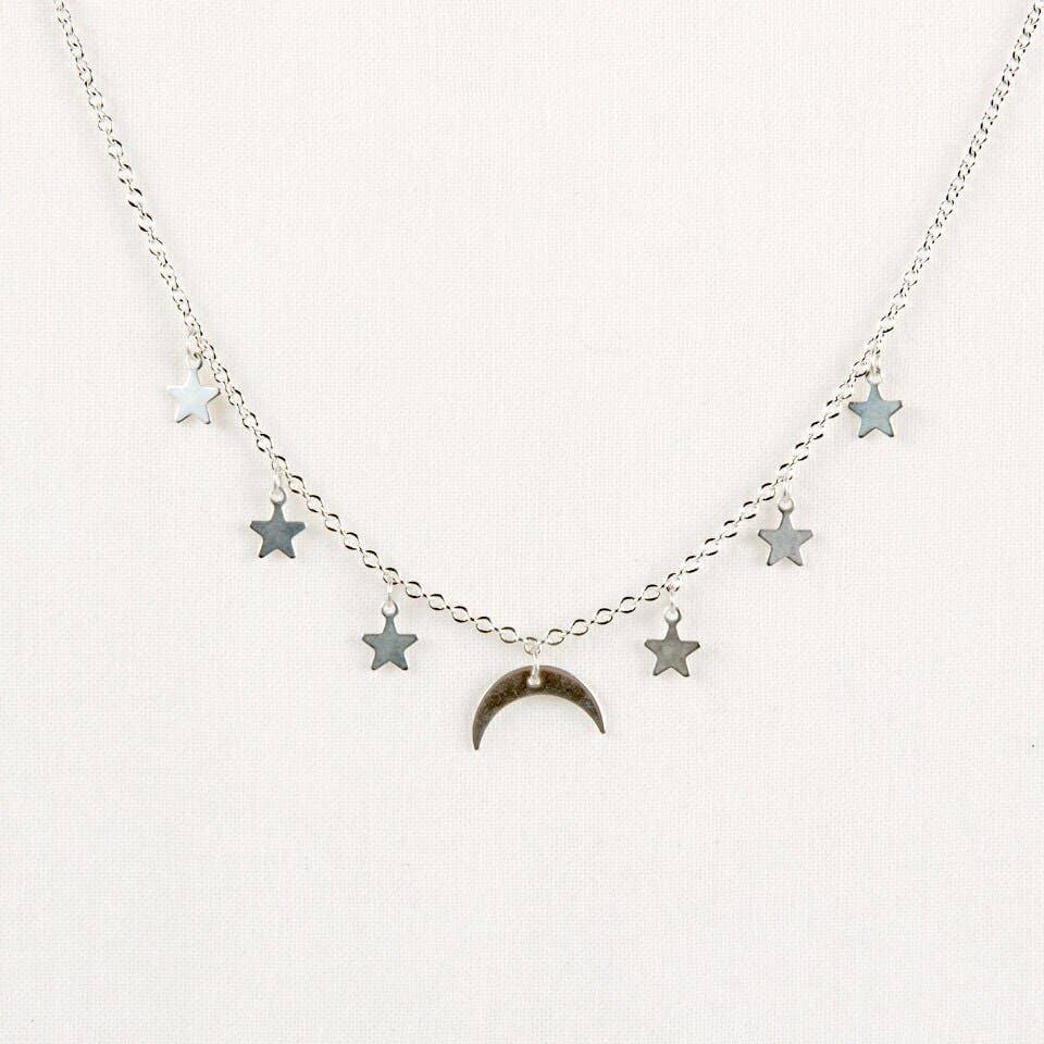 Moon and Stars Necklace: Sliver