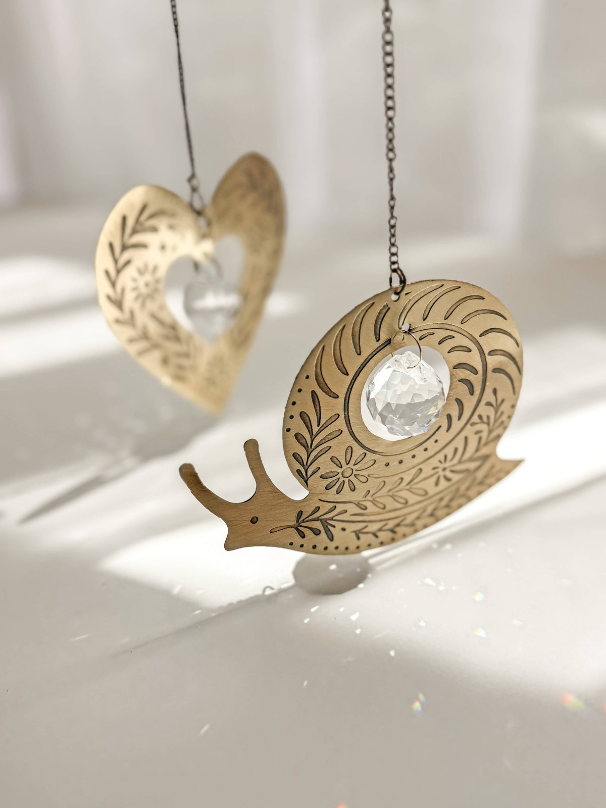 Surya Cutout Heart Engraved Brass Suncatcher