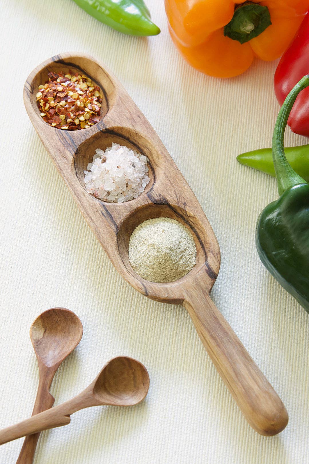 Wild Olive Wood Triple Well Serving Trays: Small Tray