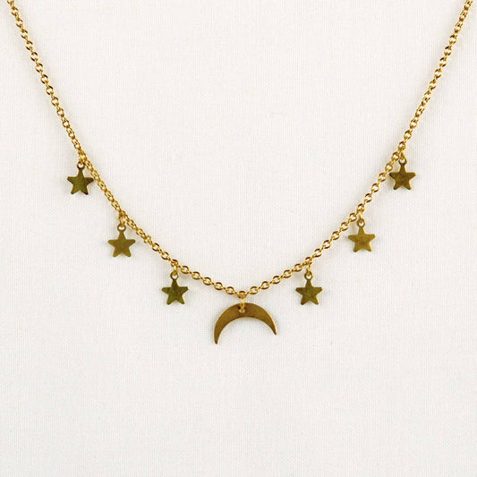 Moon and Stars Necklace: Gold