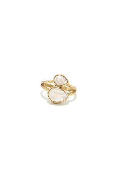 Moonstone Warrior Adjustable Brass Ring