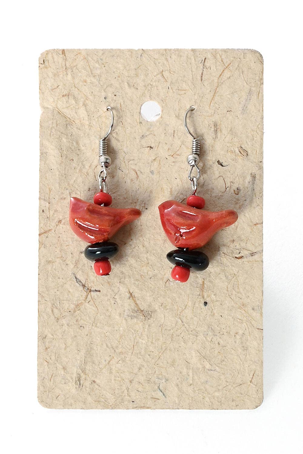 Red Ceramic Bird Earrings from Kenya