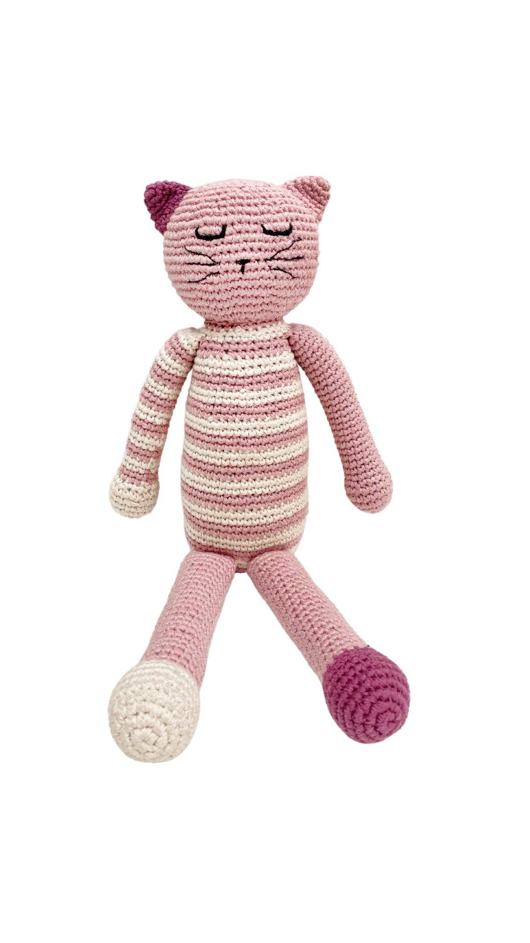 Plush Sleeping Kitten Rattle: Pink