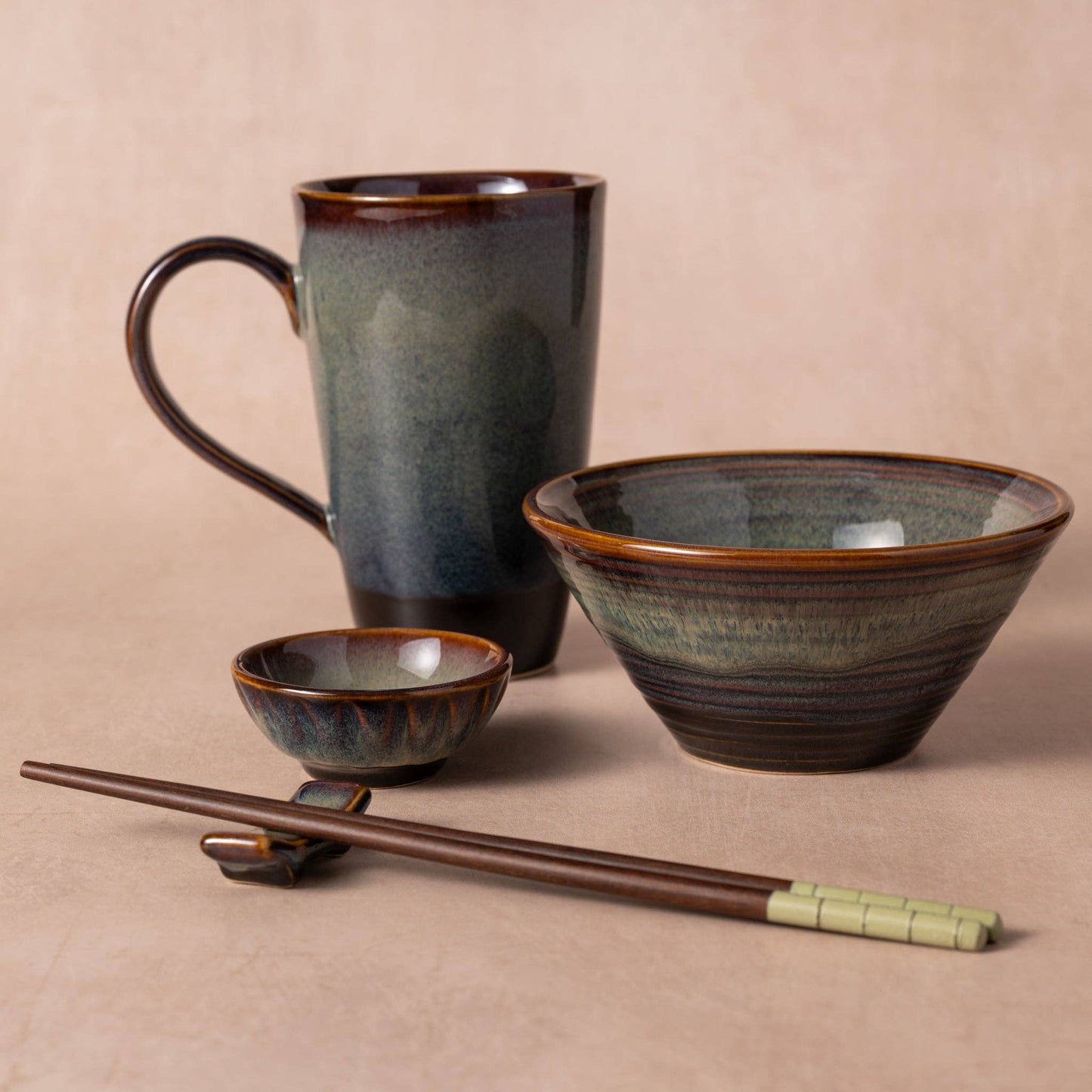 Mekong Chopsticks, Stand + Dipping Bowl Set