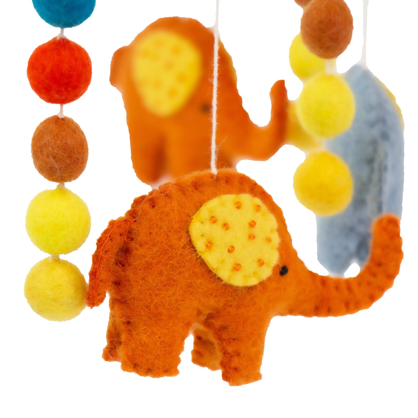 Blue and Orange Elephant Felt Nursery Mobile