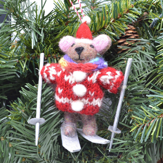Downhill Ski Bear Felt Ornament