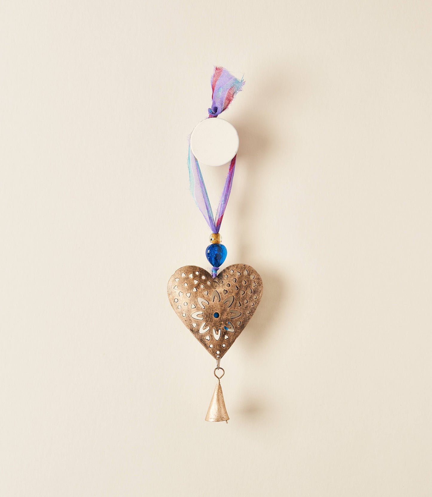 Chakshu Heart Bell Wind Chime Upcycled Sari - Handmade Decor