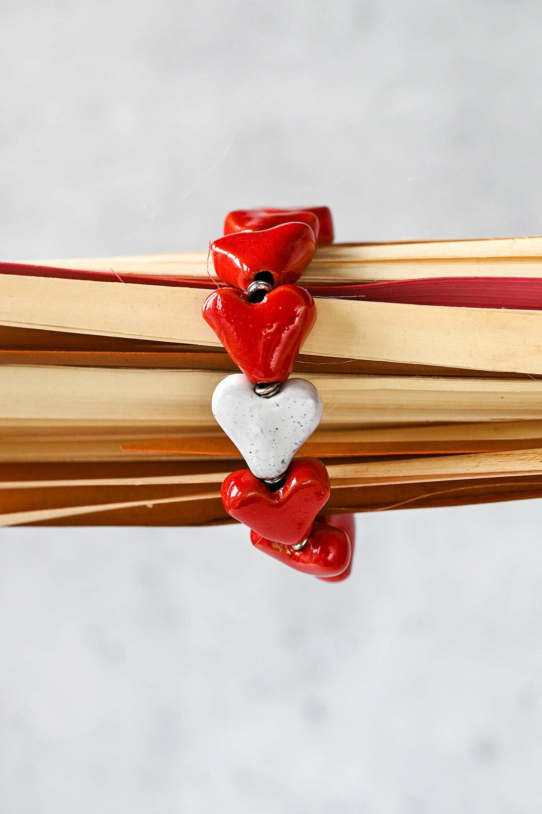 Red & White Ceramic Heart Bracelet