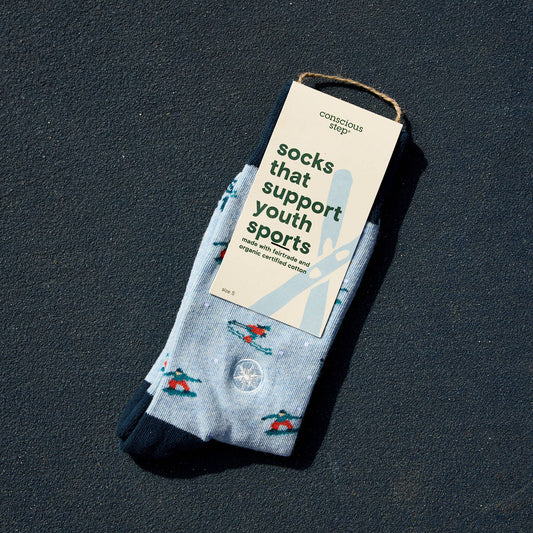 Socks that Support Youth Sports (Blue Skiers & Snowboarders)