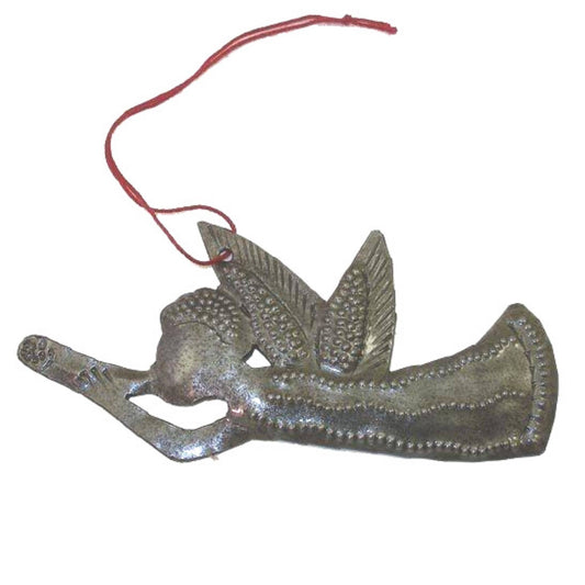 4" x 2" Angel With Trumpet Haitian Metal Drum Ornament