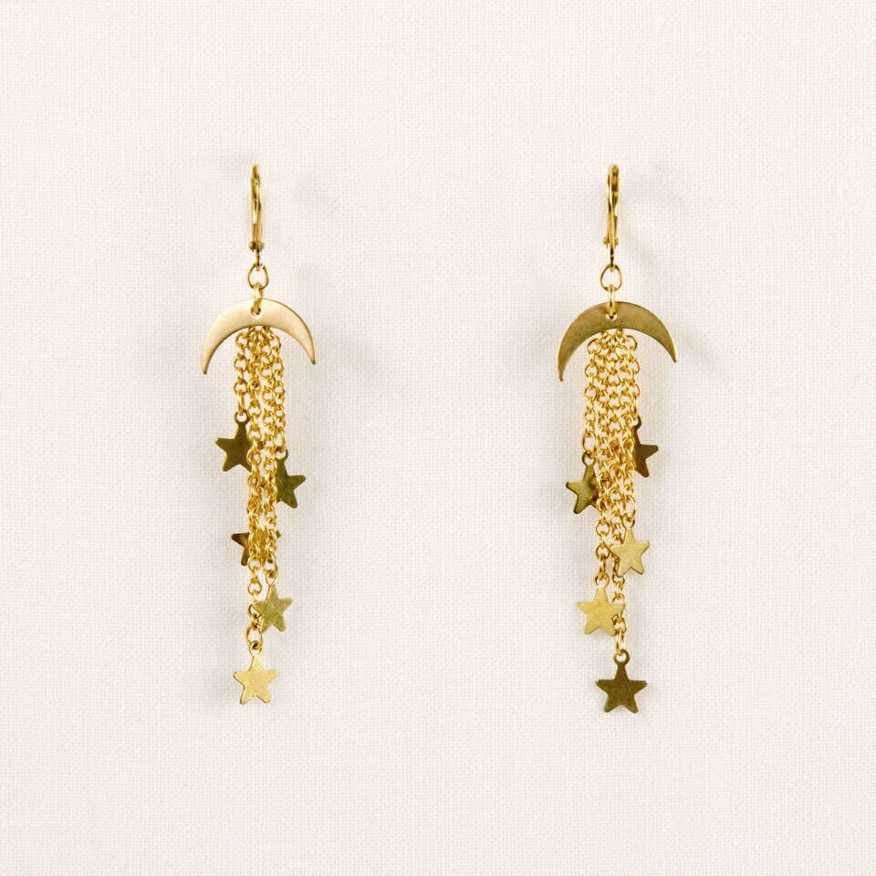 Moon and Star Dangle Earring: Sliver