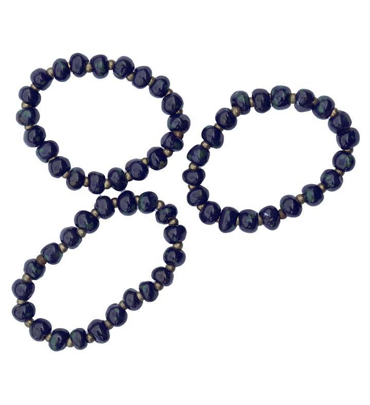 Handcrafted Clay Bead Bracelet from Haitian Artisans, Navy Blue