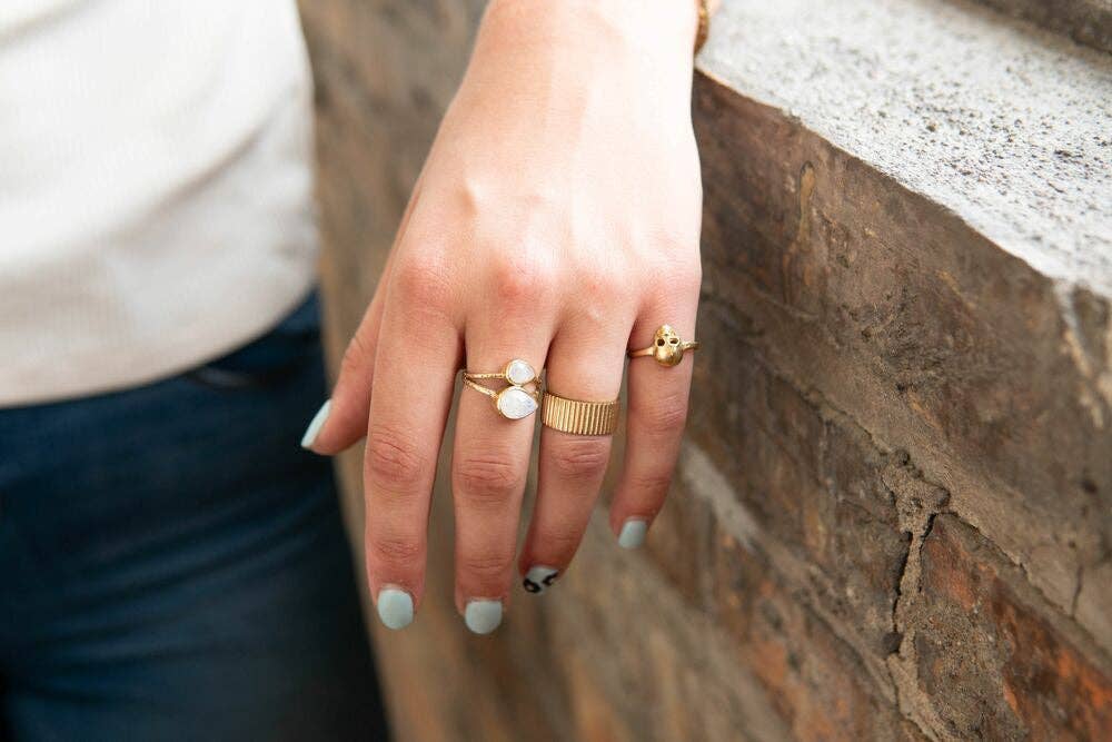 Moonstone Warrior Adjustable Brass Ring