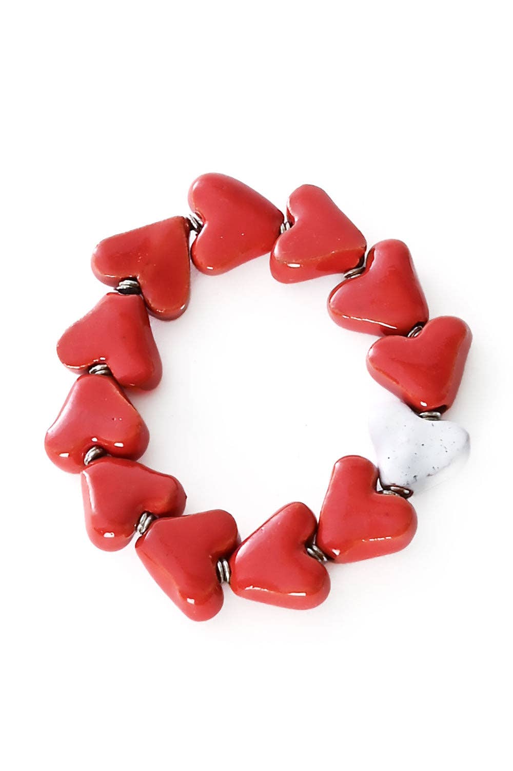 Red & White Ceramic Heart Bracelet