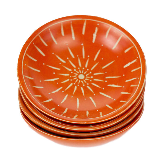 Painted Soapstone Carved Dish, Orange Etching