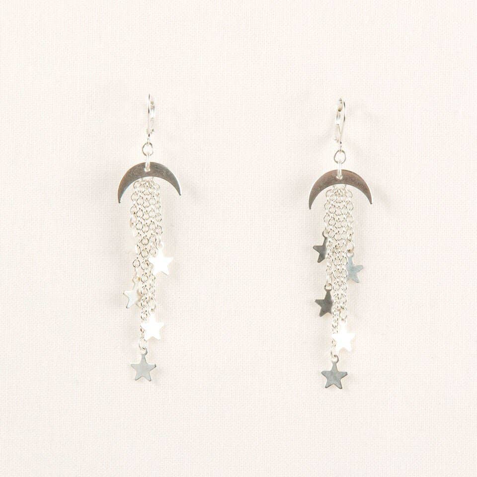 Moon and Star Dangle Earring: Sliver