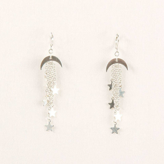 Moon and Star Dangle Earring: Sliver