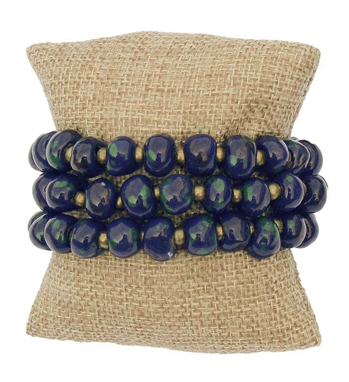 Handcrafted Clay Bead Bracelet from Haitian Artisans, Navy Blue