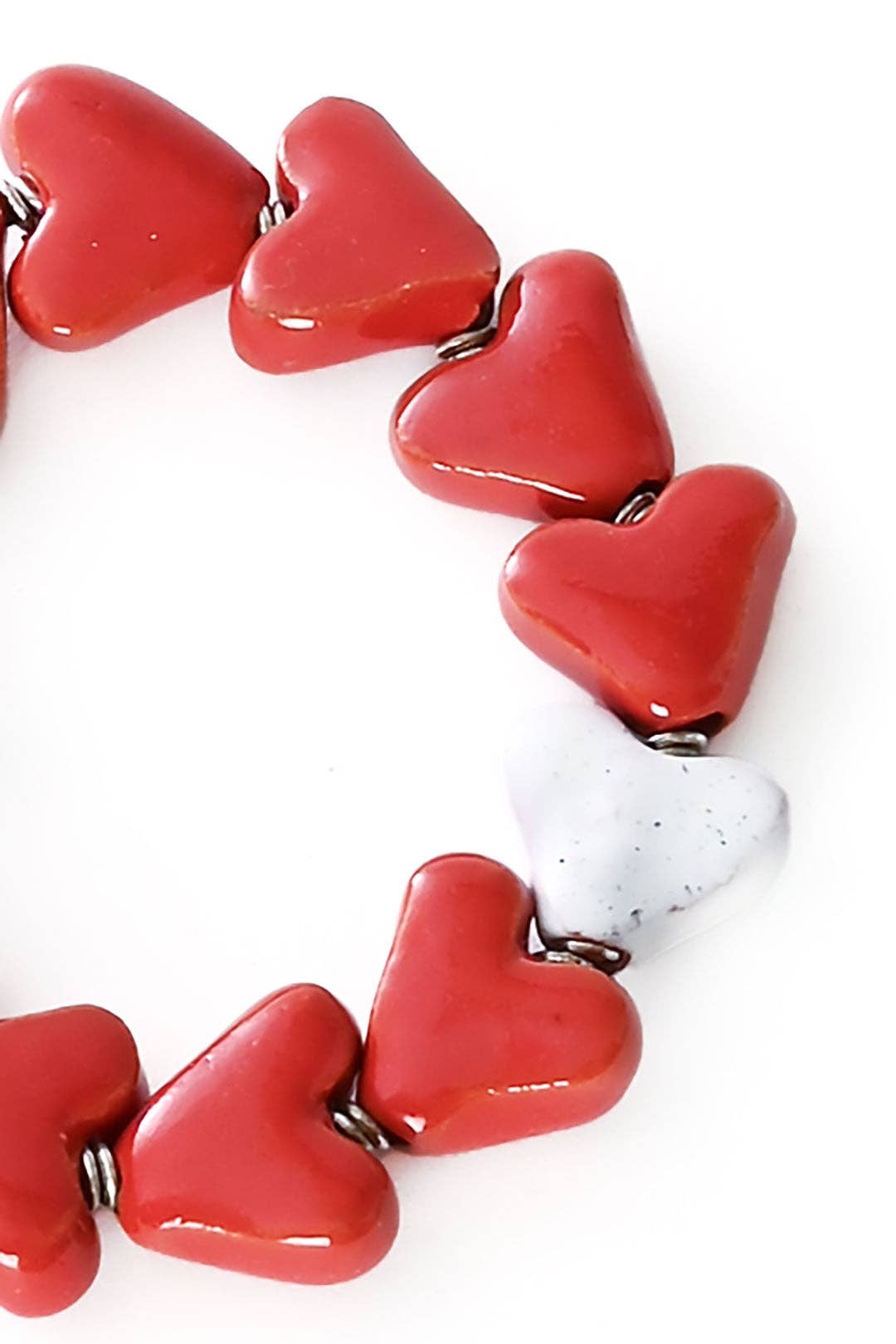 Red & White Ceramic Heart Bracelet