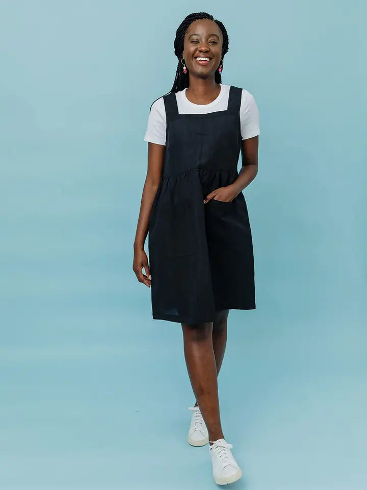 Mata Traders - Billie Jumper Dress Black Linen