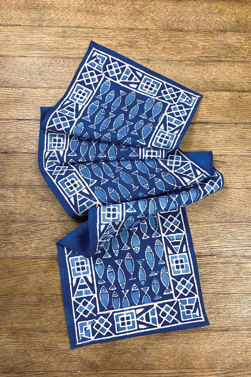 Indigo Fish Table Runner