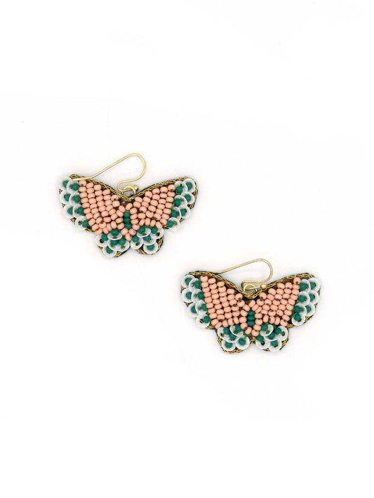 Beaded Butterfly Earrings: Pink/Green