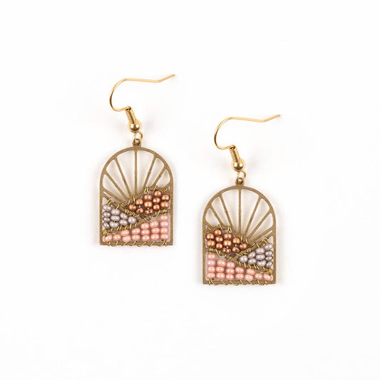 Sunrise Brass and Bead Earrings: Rose Gold