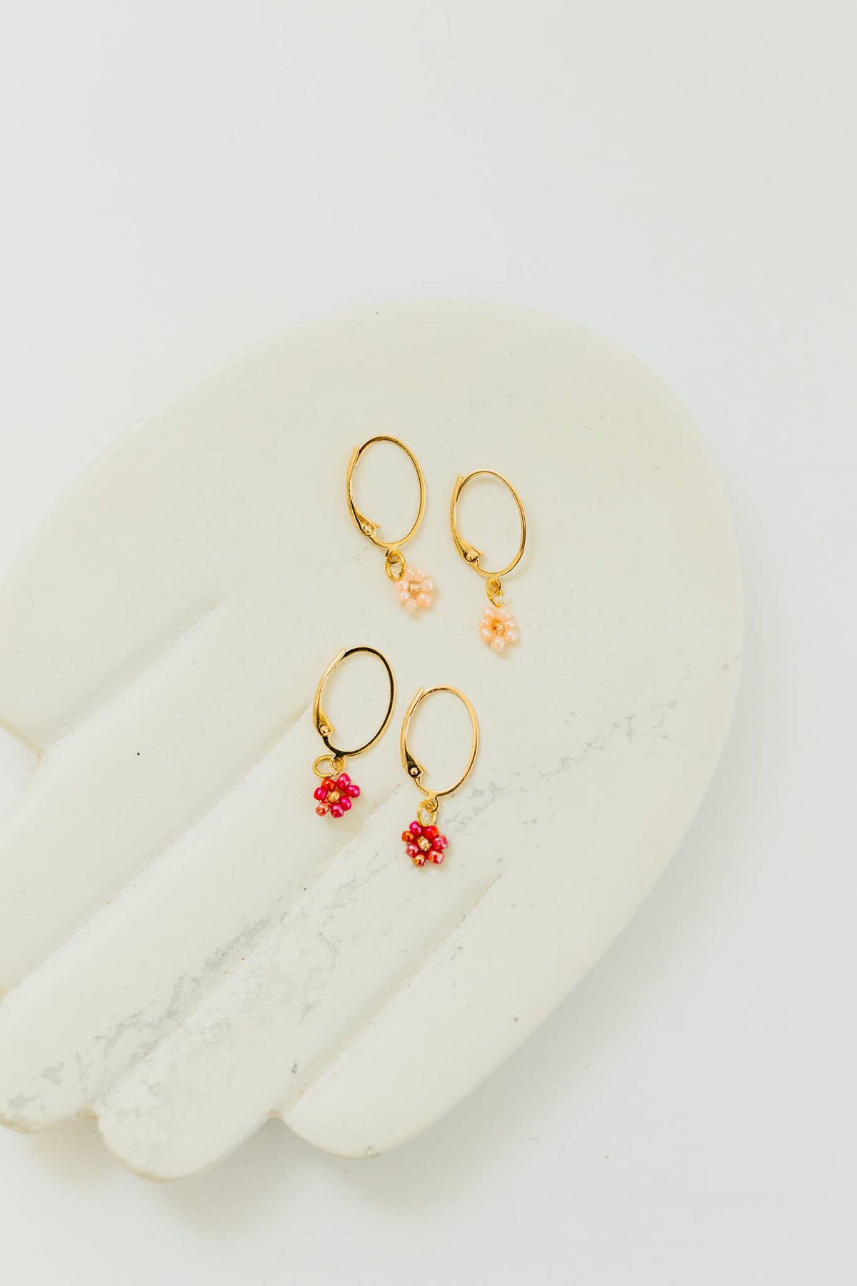 Dainty Daisy Hoop Earrings: Dark Pink