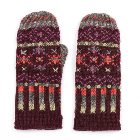 Helsinki - women's wool knit mittens: Bordeaux