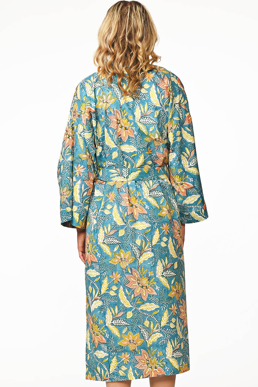 Lalita Block Print Kimono Robes: Turquoise