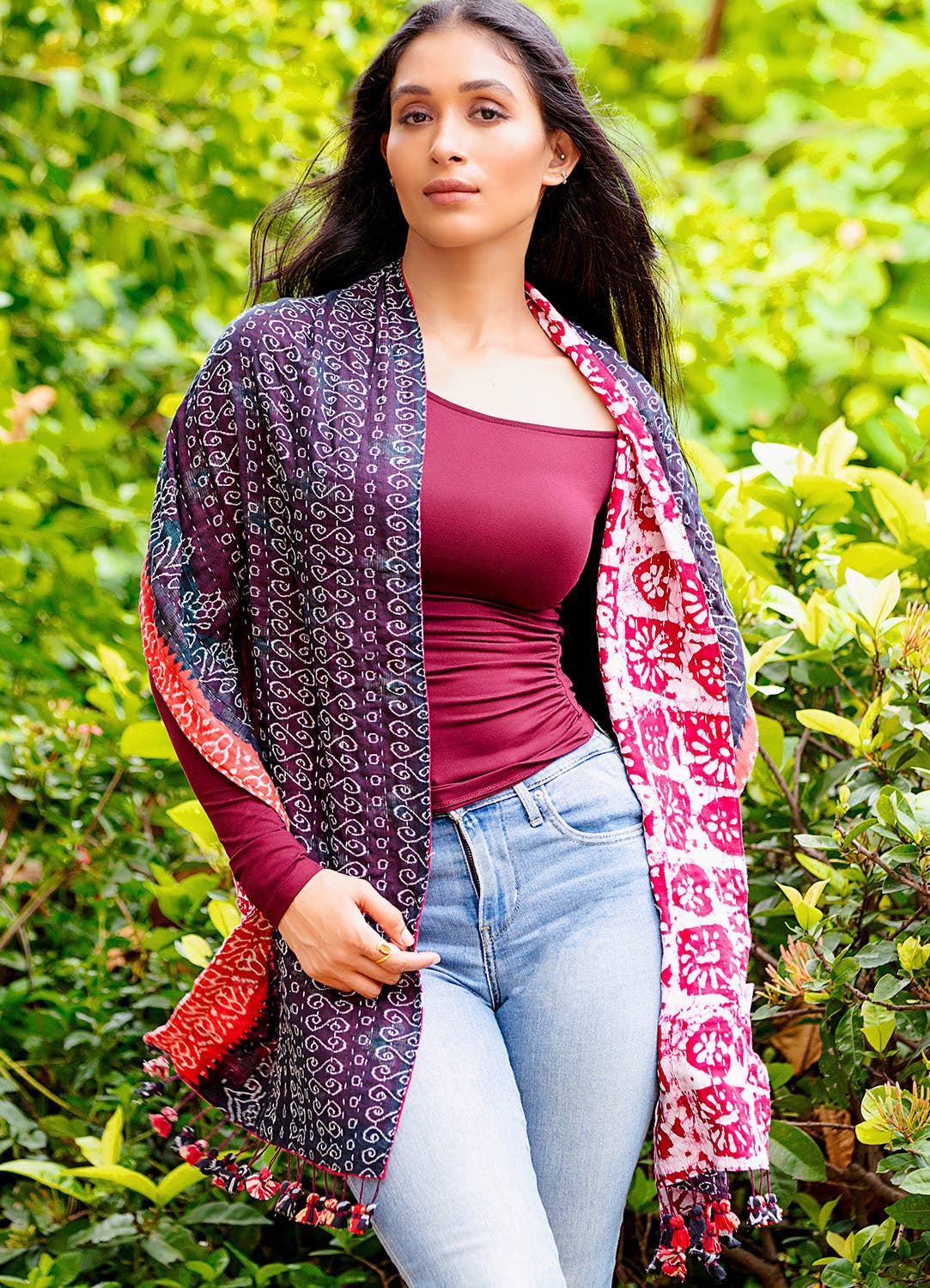 Black Kantha Tassel Scarves