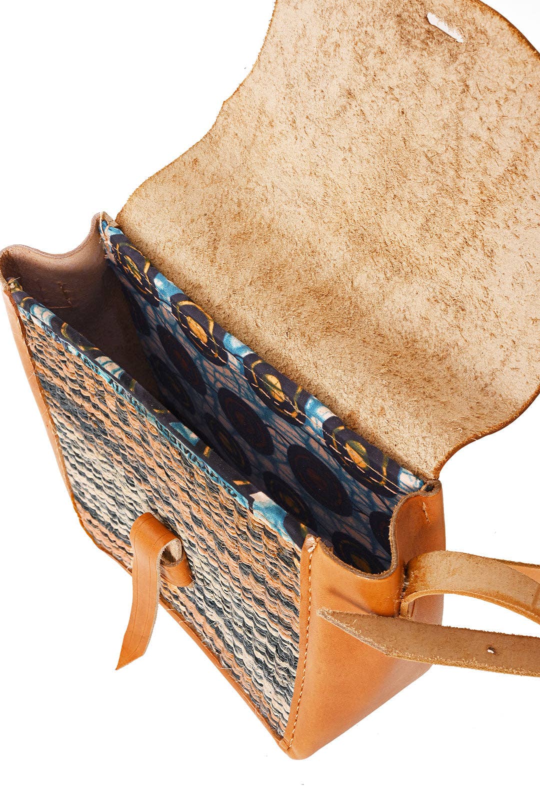 Variegated Sisal and Leather Crossbody Bag with Adjustable Strap