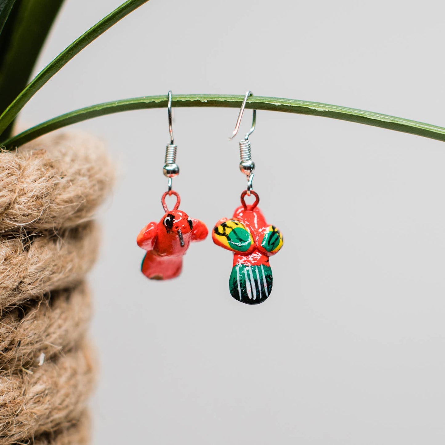Red Hummingbird Ceramic Earrings