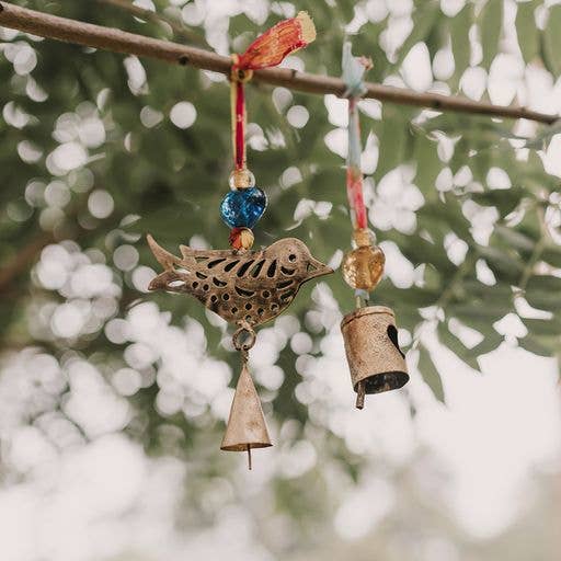 Chakshu Heart Cutout Bell Wind Chime Upcycled Sari