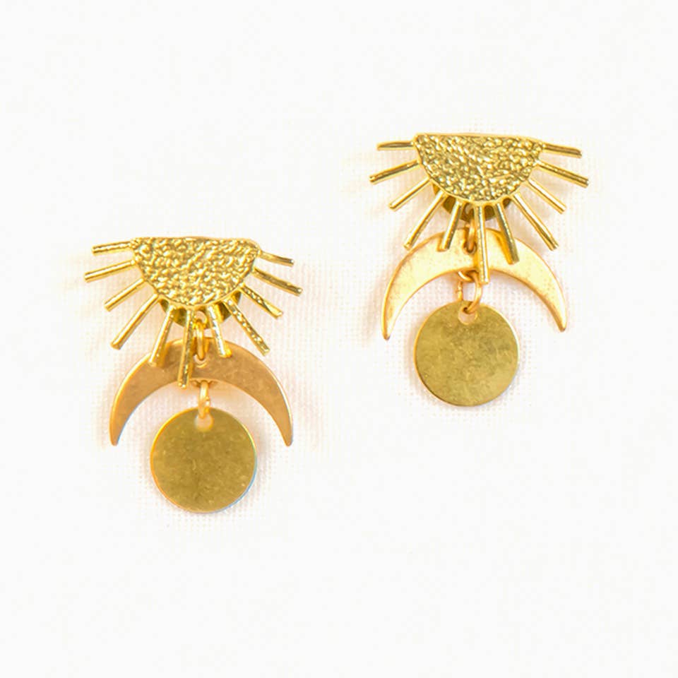Sun  and Moon Post Earrings: Sliver