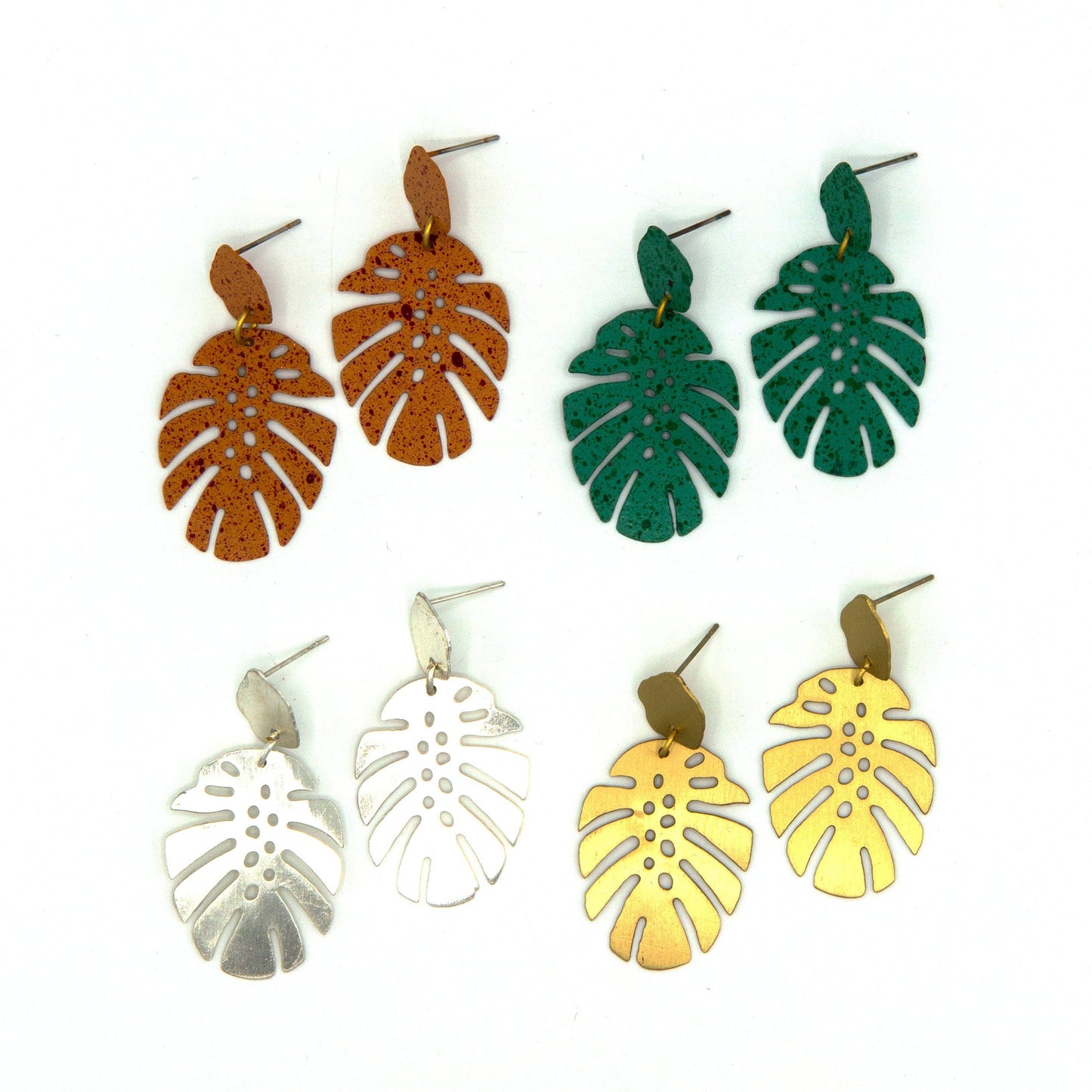 Monstera Studs: Teal Splatter