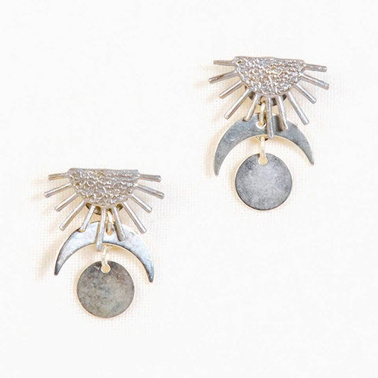 Sun  and Moon Post Earrings: Sliver