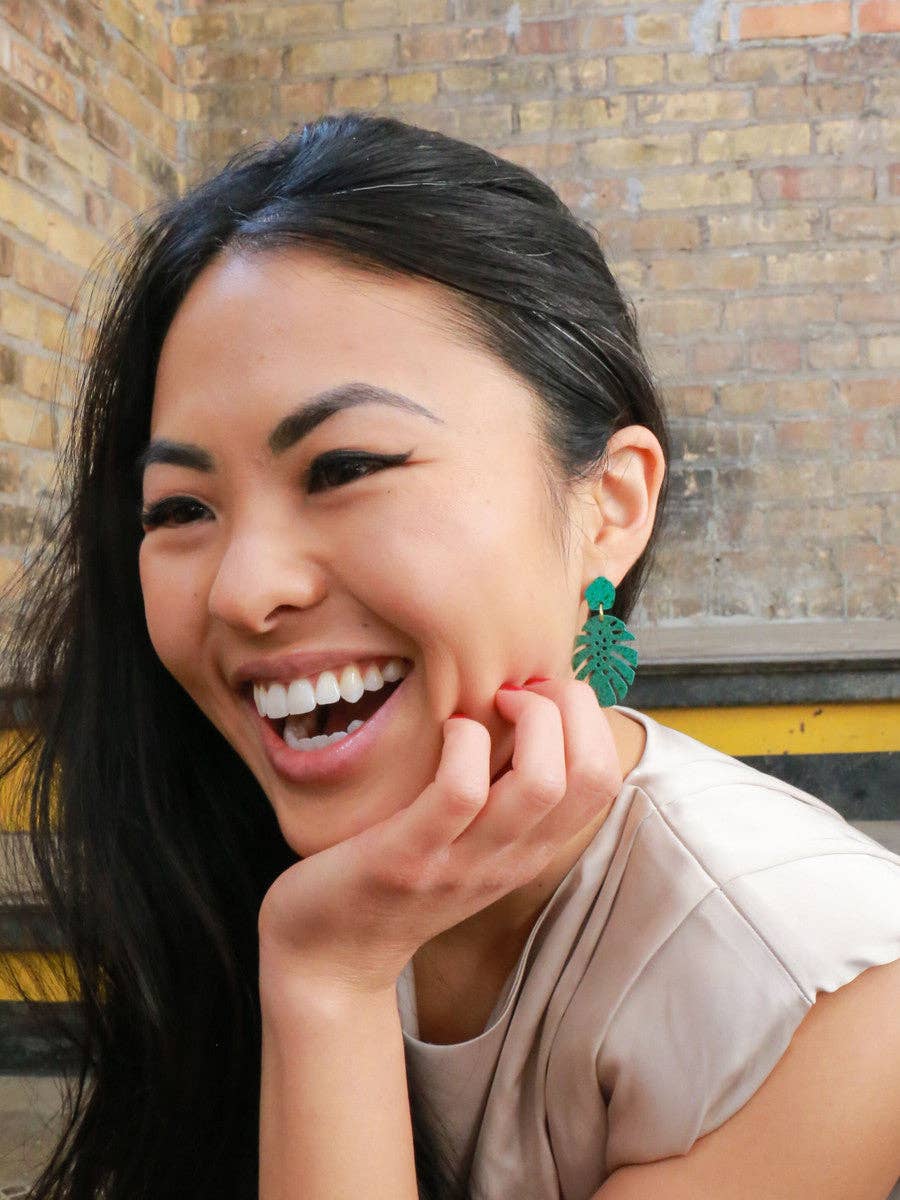 Monstera Studs: Teal Splatter