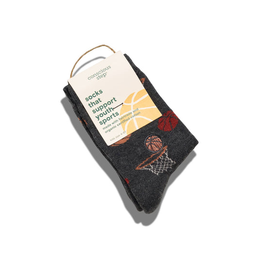 Kids Socks that Support Youth Sports (Gray Basketballs): Youth