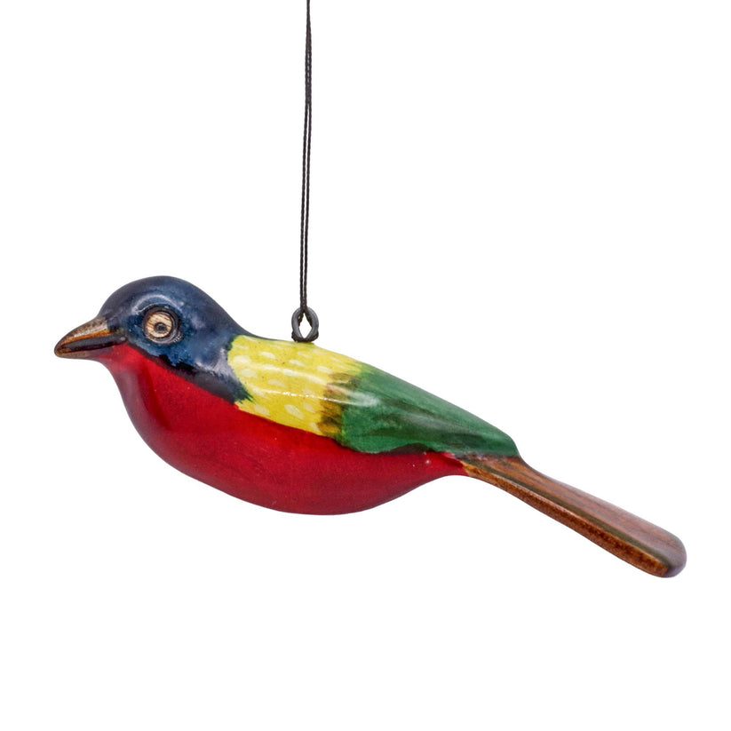 Hand-Carved Bird Ornament - Painted Bunting