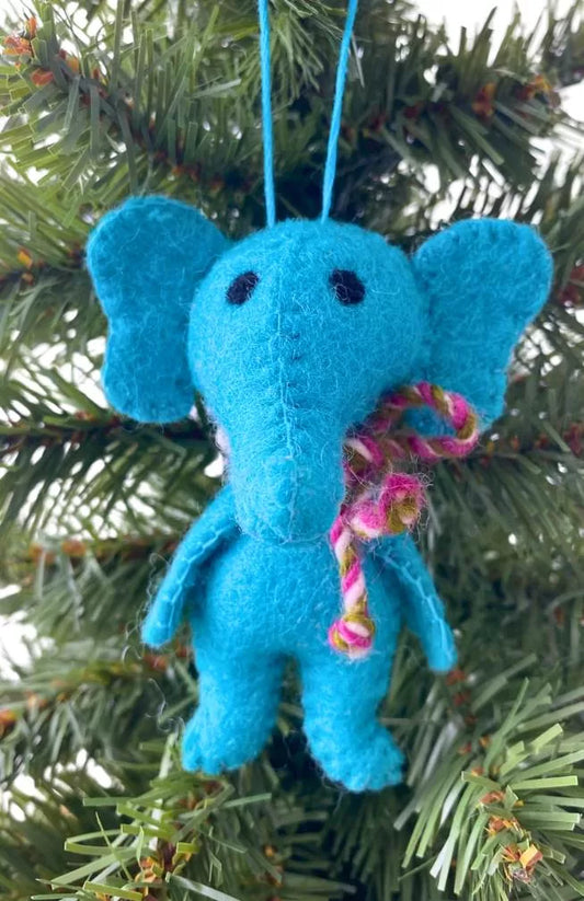 Blue Felt Elephant Ornament