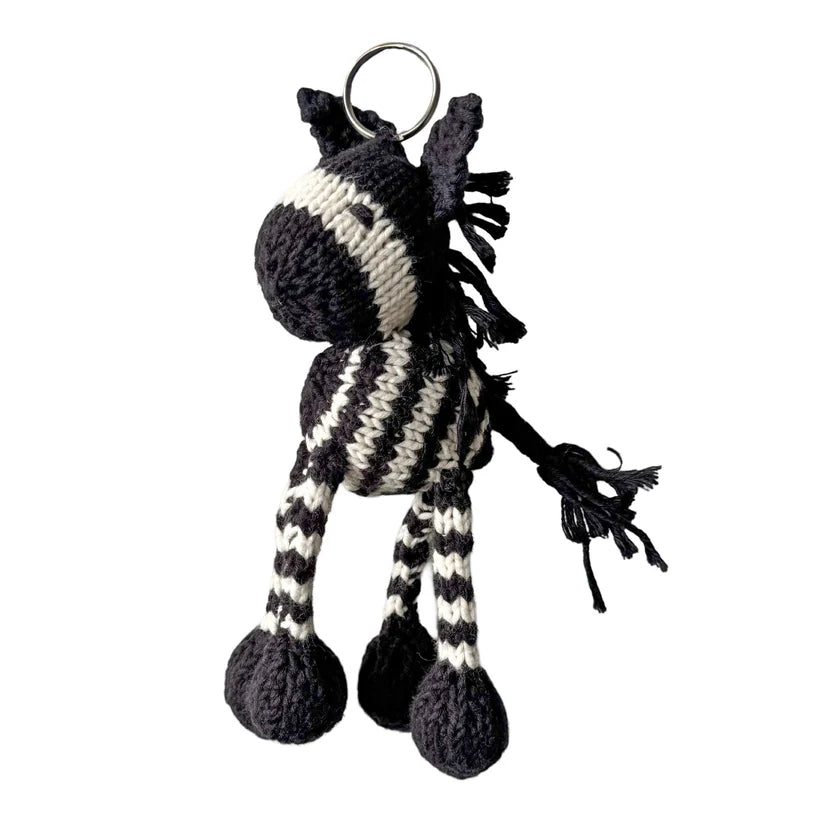 Zebra Hand Knit Organic Cotton Keychain