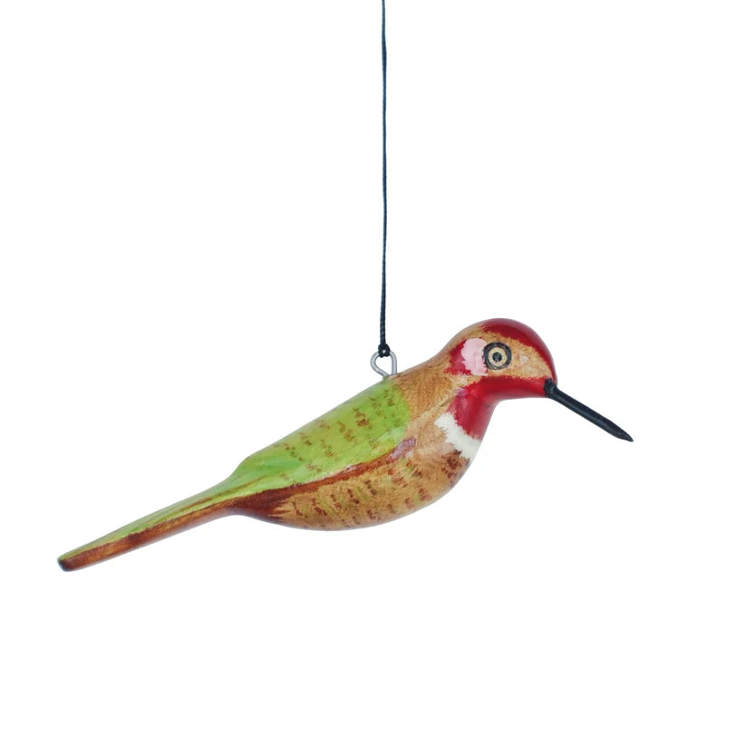 Hand-Carved Bird Ornament - Anna's Hummingbird