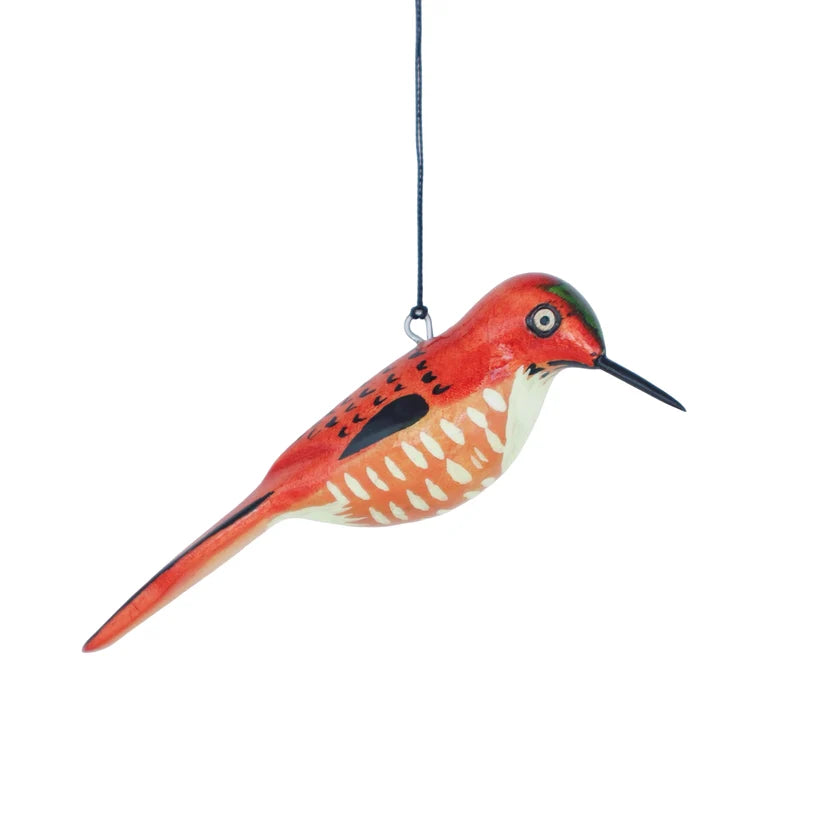Hand-Carved Bird Ornament - Rufous Hummingbird