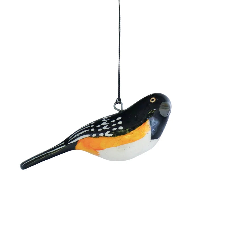Hand-Carved Bird Ornament - Towhee