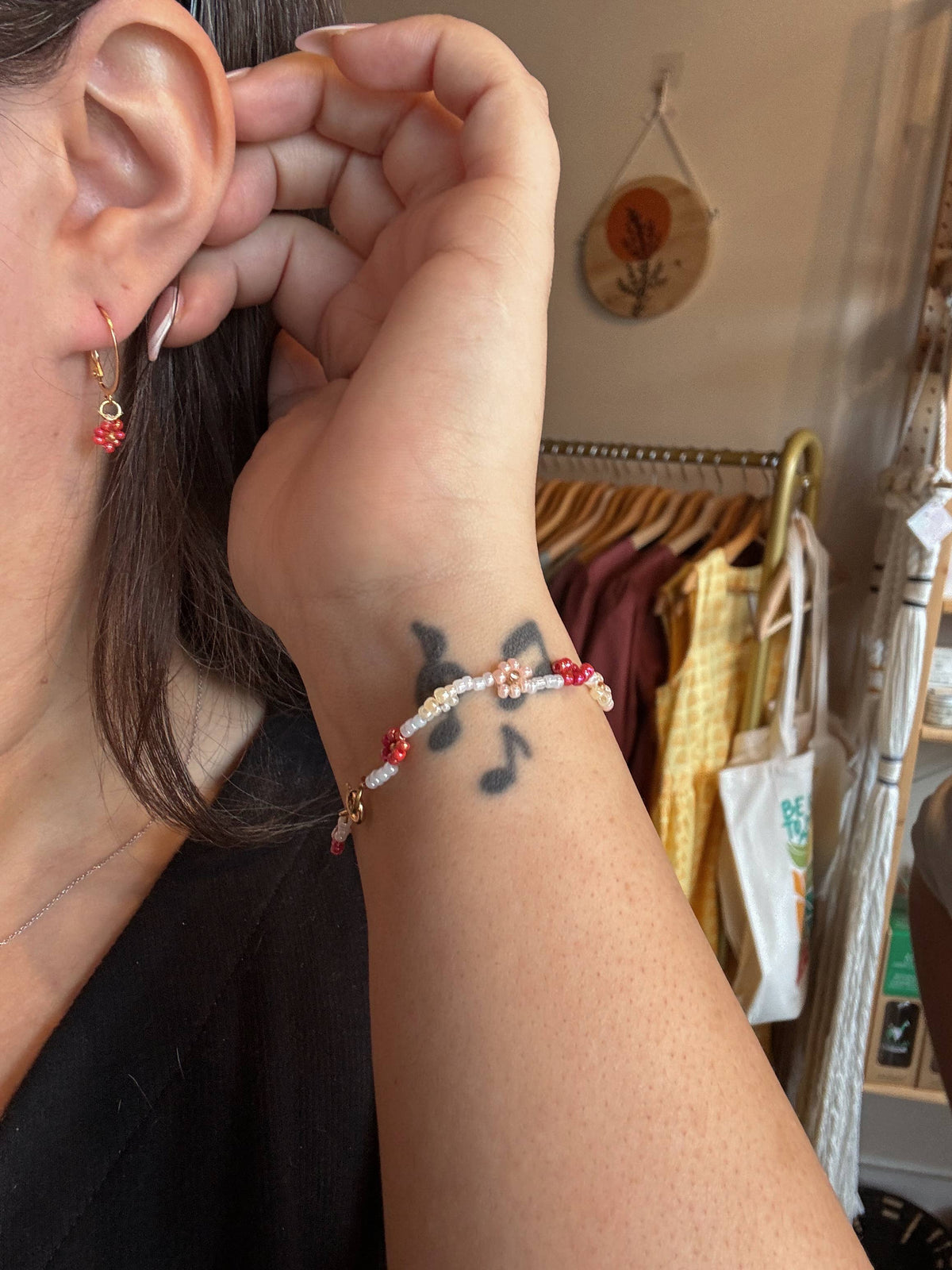 Dainty Daisy Hoop Earrings: Dark Pink